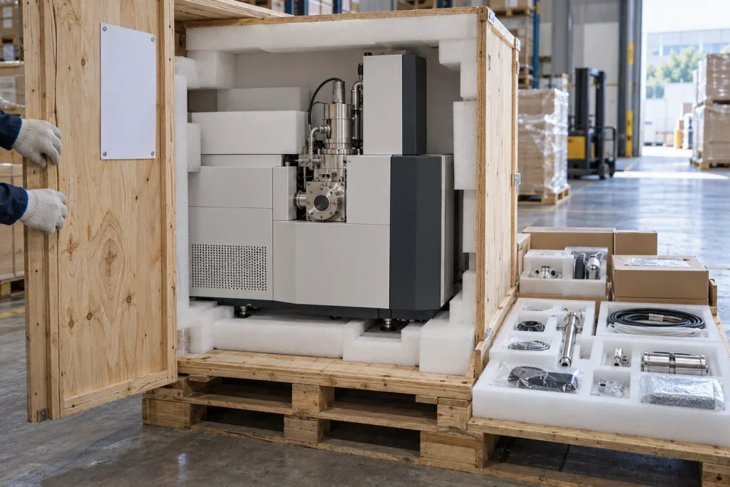 이전 설치를 위해 포장된 분석장비 상자
